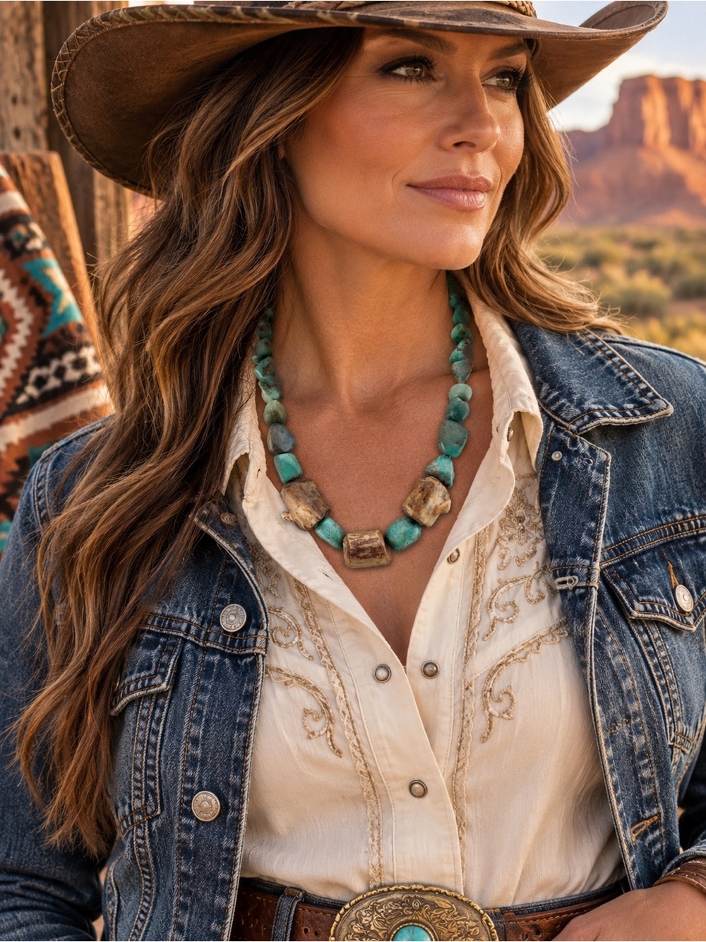 Turquoise and Natural Antler Necklace 18” - Women Jewelry